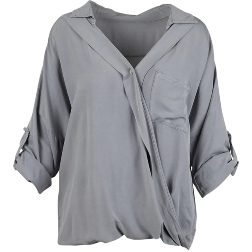 M Made in Italy Oversized Loose Grey Blouse Top Shirt